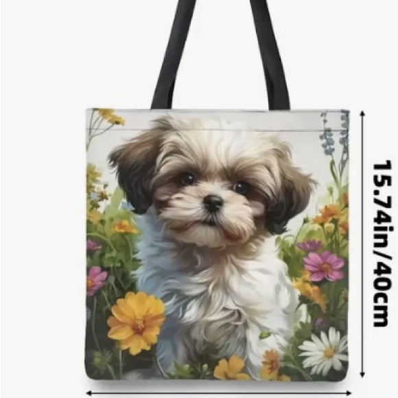 New Puppy & Floral Tote Bag - Picture 2 of 6